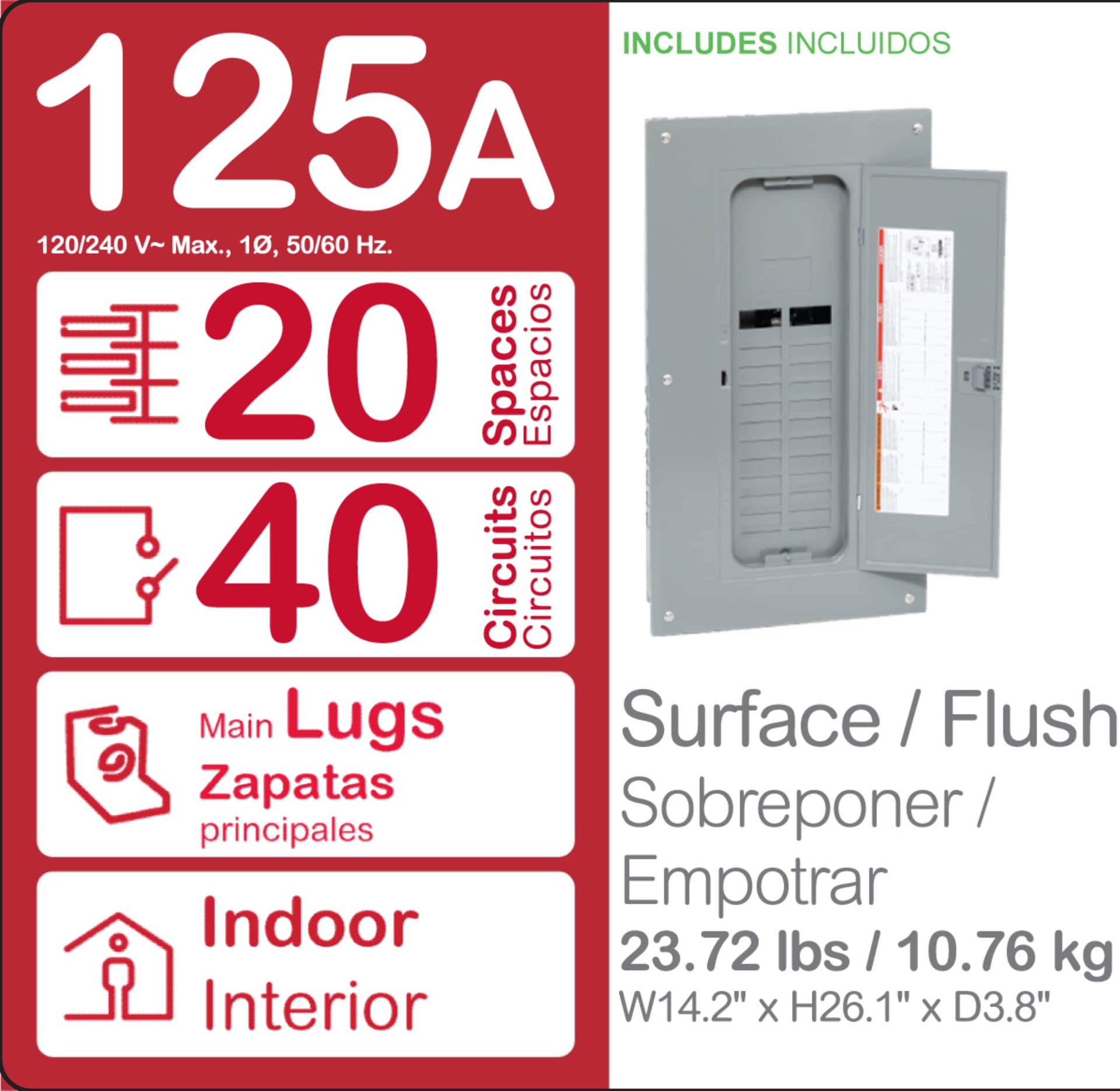 slide 3 of 5, Square D Homeline 125 -Amp 20 -Spaces 40 -Circuit Indoor Convertible Main Lug Plug-On Neutral Load Center, 1 ct