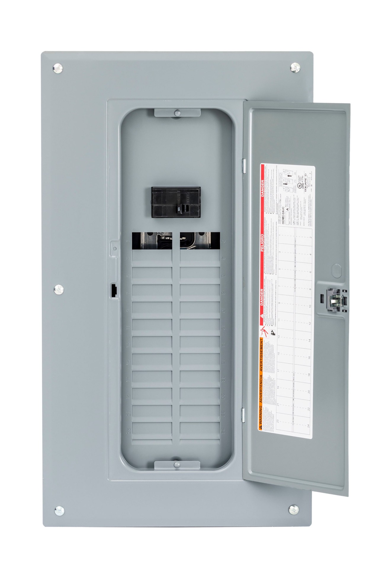 slide 1 of 5, Square D Homeline 125 -Amp 24 -Spaces 48 -Circuit Indoor Main breaker Plug-On Neutral Load Center, 1 ct