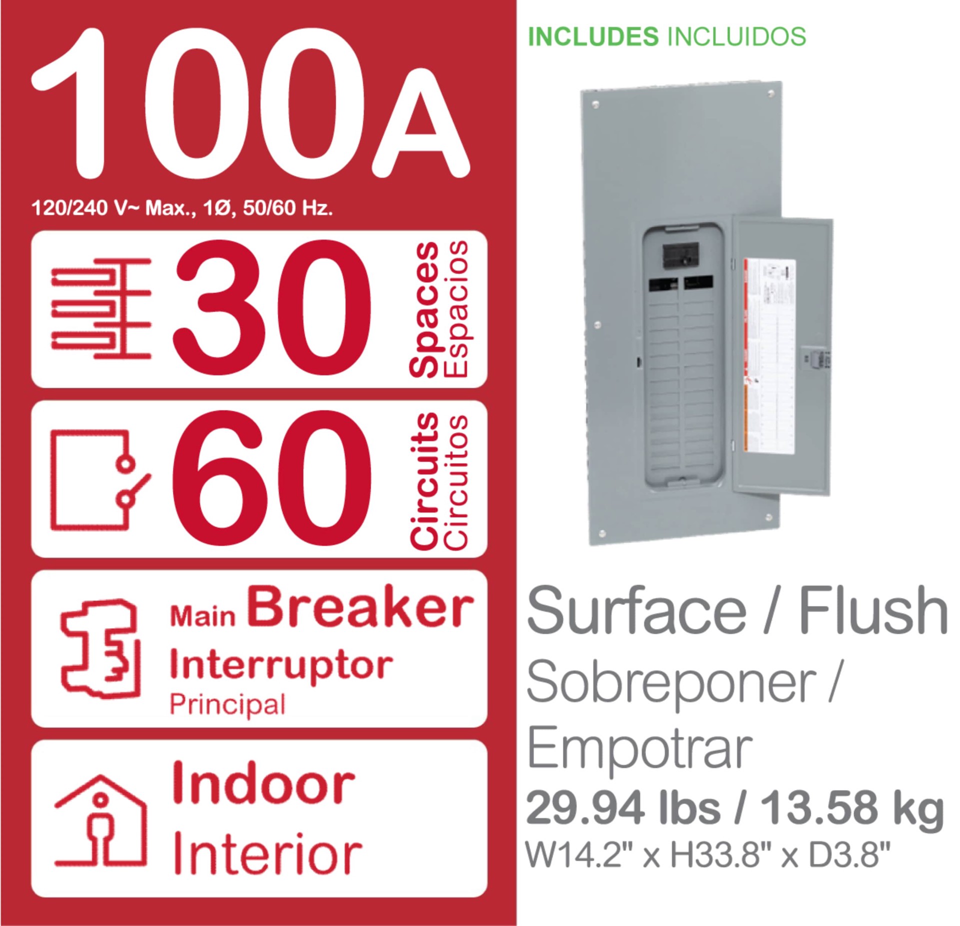 slide 3 of 5, Square D Homeline 100 -Amp 30 -Spaces 60 -Circuit Indoor Main Breaker Plug-On Neutral Load Center, 1 ct