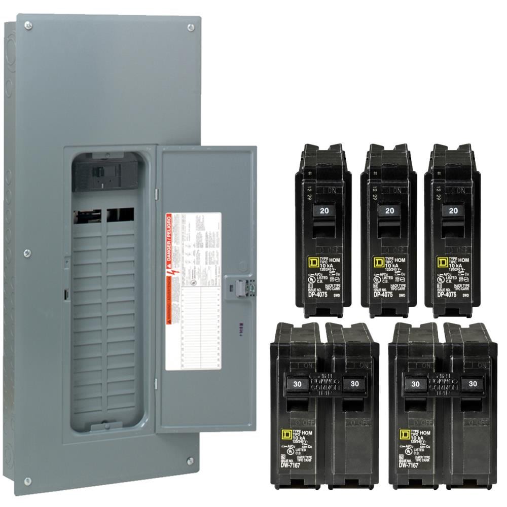 slide 1 of 6, Square D Homeline 150 -Amp 30 -Spaces 60 -Circuit Indoor Main breaker Plug-On Neutral Load Center (Value Pack), 1 ct