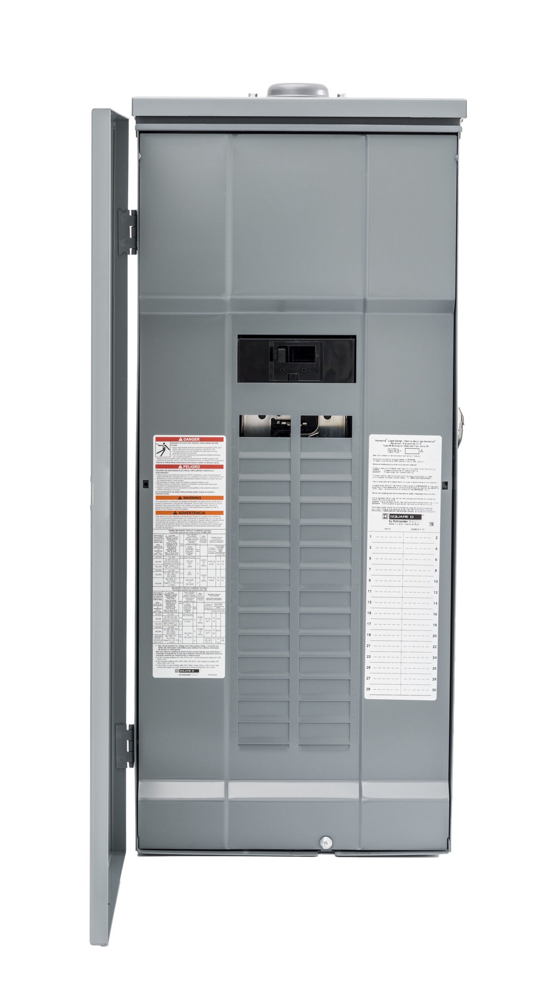 slide 1 of 5, Square D Homeline 150 -Amp 30 -Spaces 60 -Circuit Outdoor Main breaker Plug-On Neutral Load Center, 1 ct