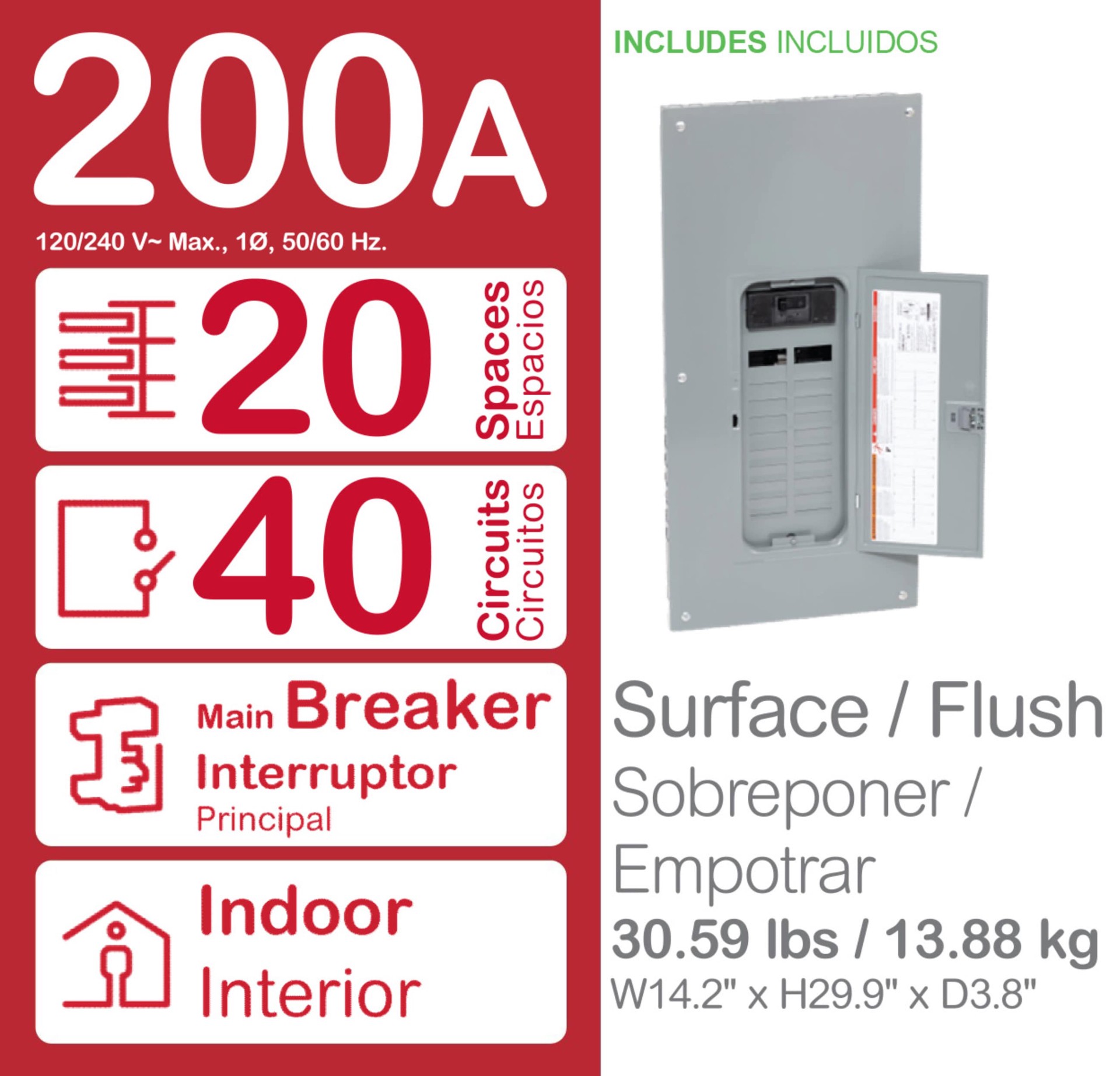 slide 6 of 6, Square D Homeline 200 -Amp 20 -Spaces 40 -Circuit Indoor Convertible Main Lug Plug-On Neutral Load Center (Value Pack), 1 ct