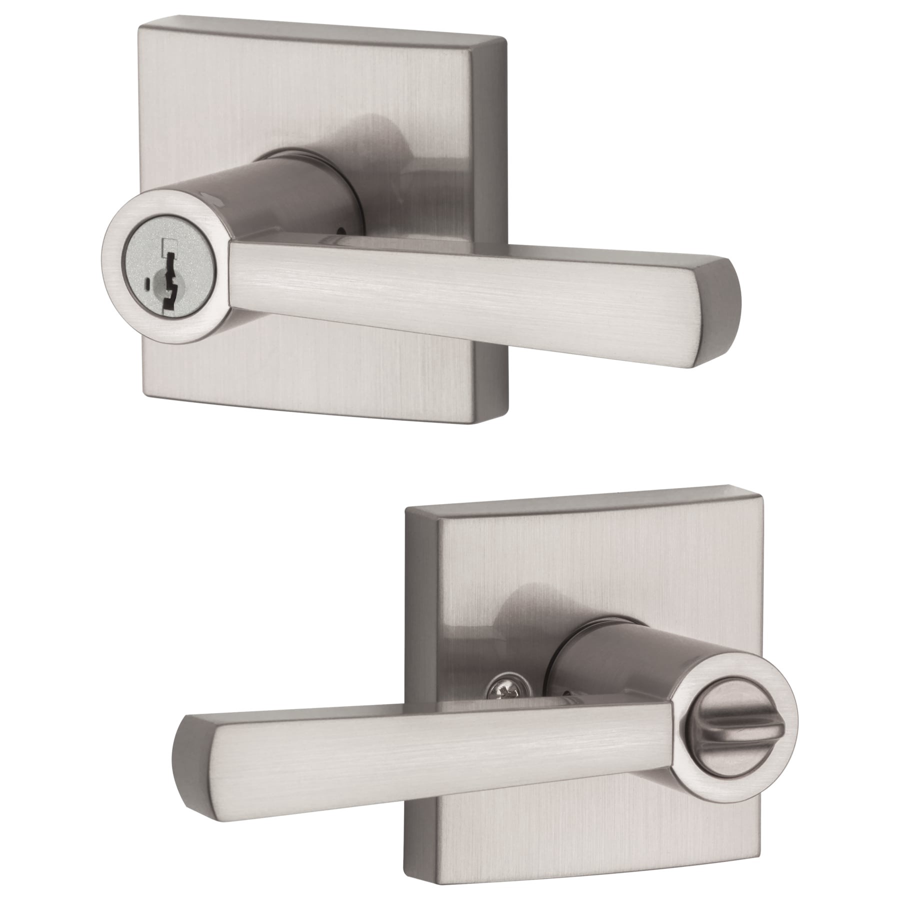 slide 1 of 6, Baldwin Prestige Spyglass Satin nickel Exterior Keyed Entry Door Handle with SmartKey, 1 ct