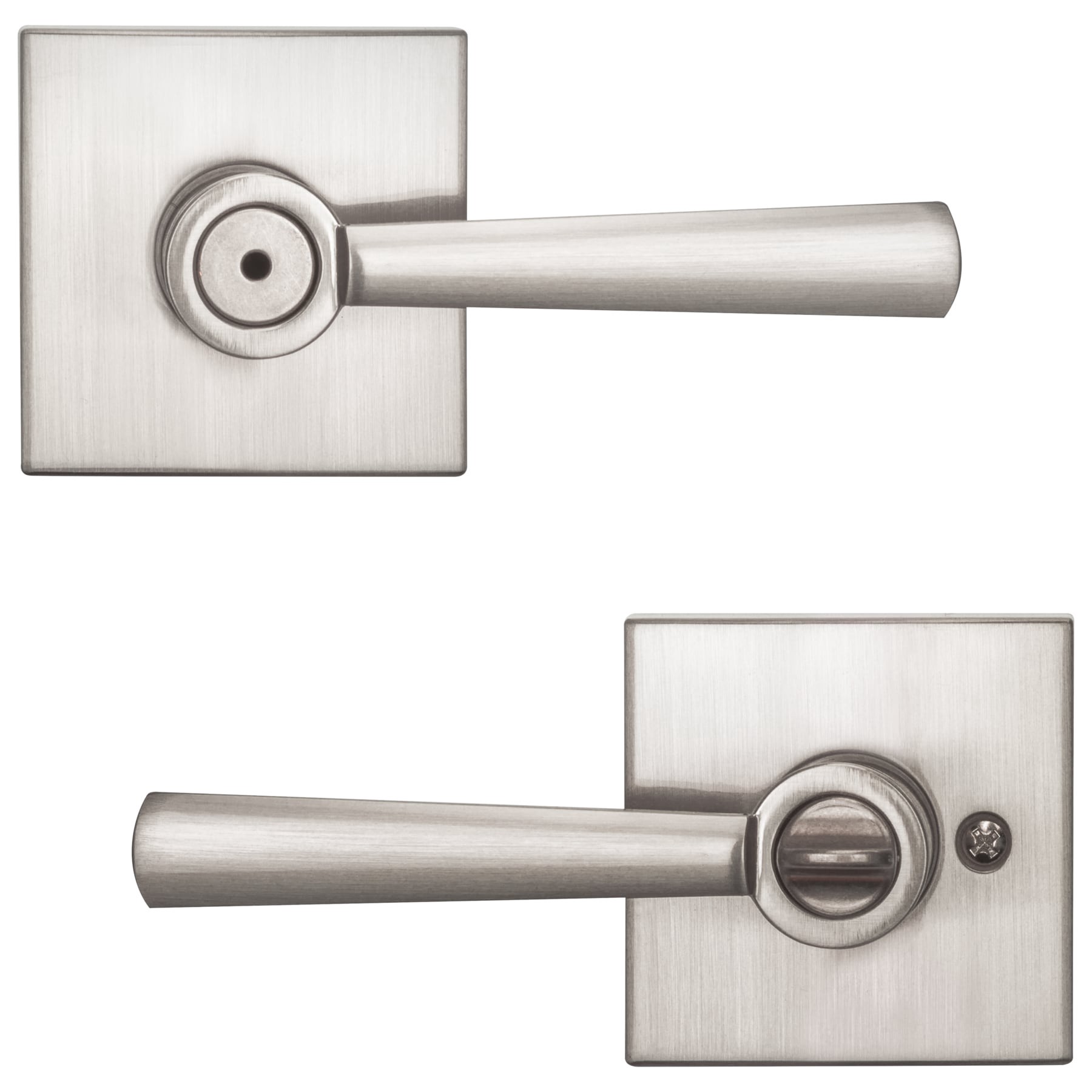 slide 2 of 6, Baldwin Prestige Spyglass Satin nickel Interior Bed/Bath Privacy Door Handle, 1 ct