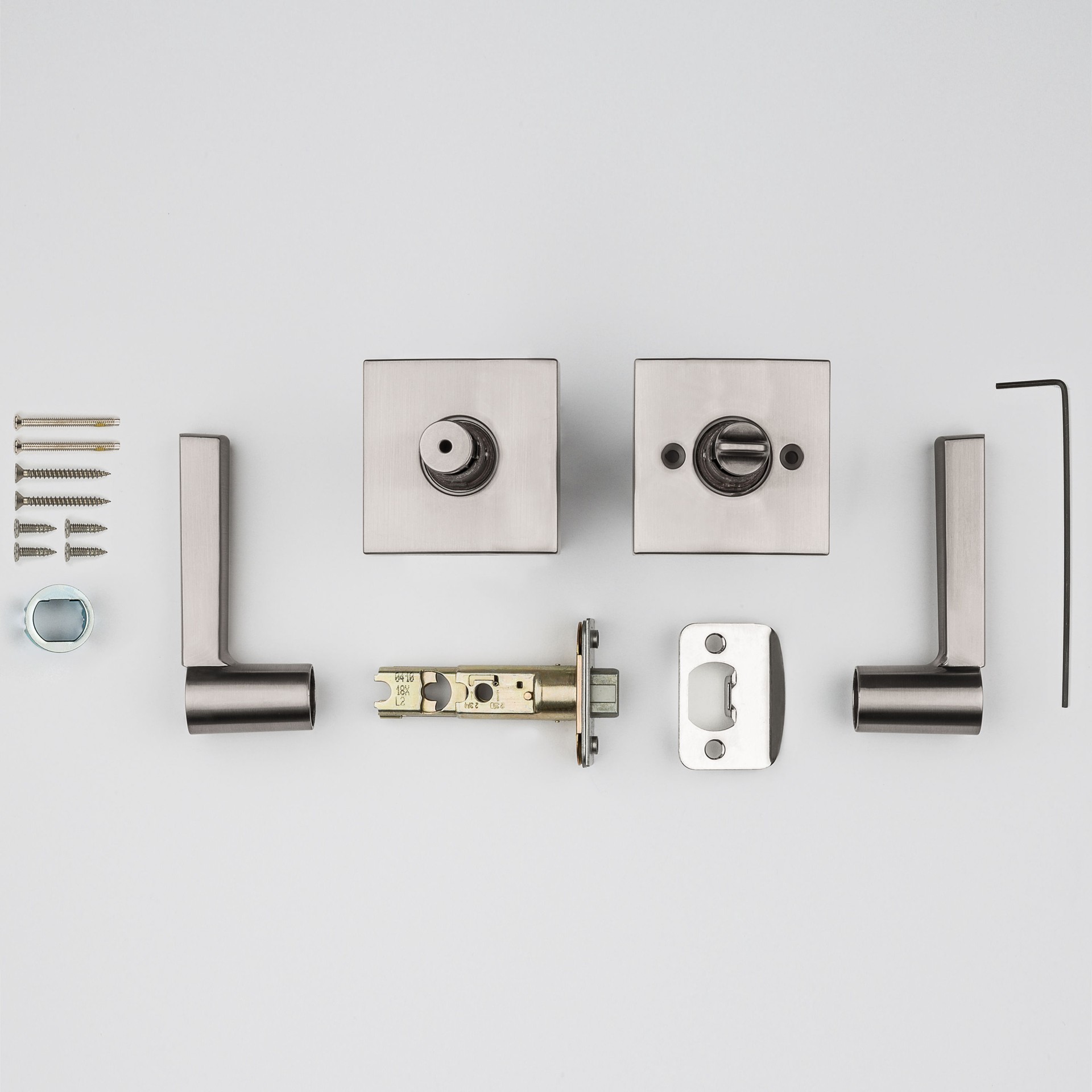 slide 6 of 6, Baldwin Prestige Spyglass Satin nickel Interior Bed/Bath Privacy Door Handle, 1 ct