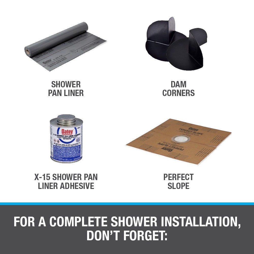 slide 5 of 5, Oatey 2-in ABS No-Caulk Shower Drain with Round Stainless Steel Strainer, 1 ct