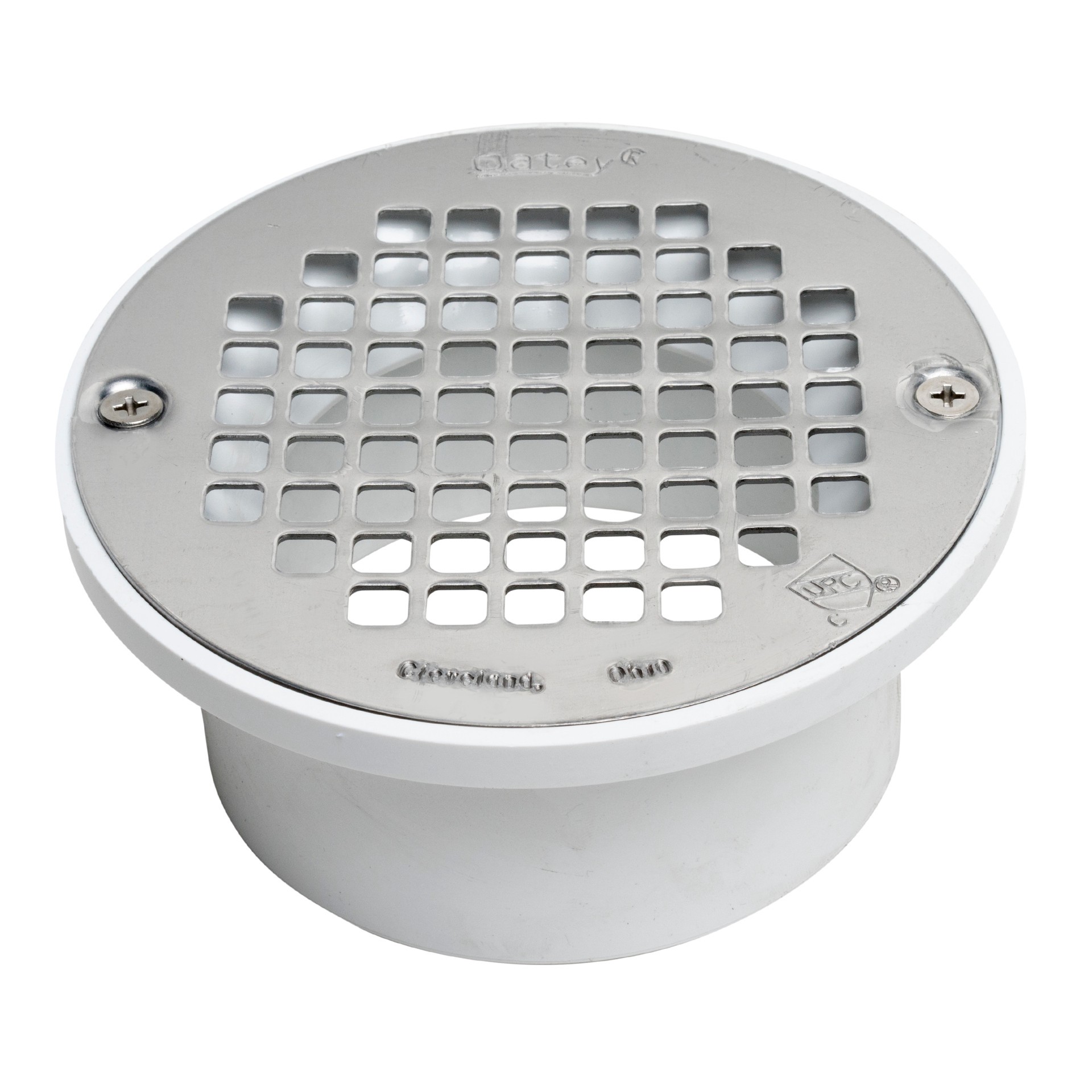 slide 1 of 4, Oatey 3-in or 4-in PVC General-purpose Drain with Round Stainless Steel Strainer, 1 ct