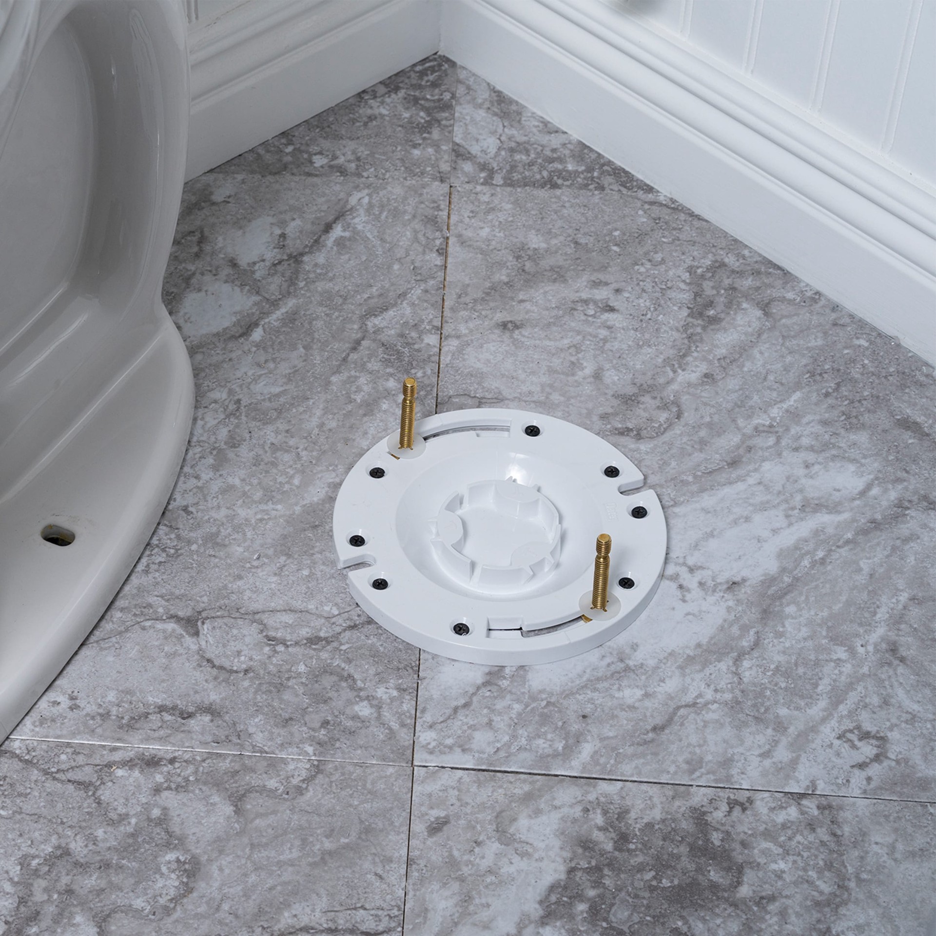 slide 3 of 6, Oatey Fast Set 3.958-in White PVC Toilet flange, 1 ct