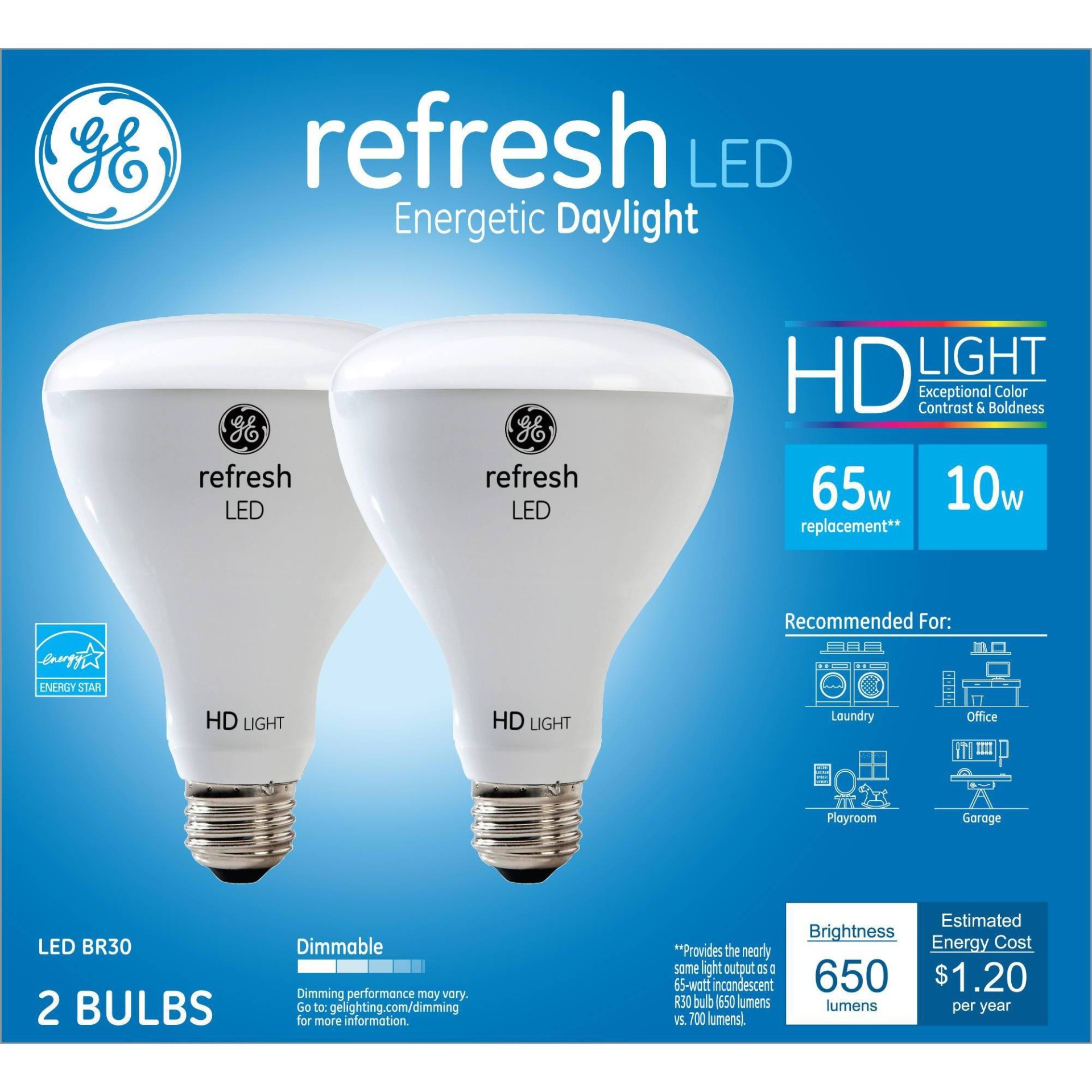 slide 1 of 4, GE Household Lighting GE 65w 2pk Refresh Daylight Equivalent Br30 Floodlight LED HD, 2 ct