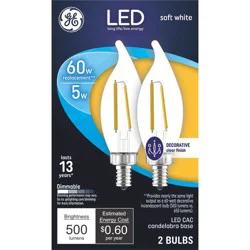 GE Household Lighting GE 2pk 60W Decorative LED Light Bulb Soft White Clear
