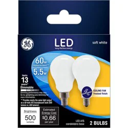 GE Household Lighting GE 2pk 60W A15 LED Ceiling Fan Frosted Light Bulbs