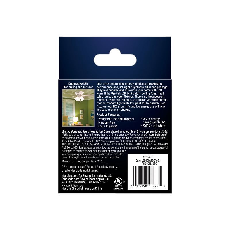 slide 3 of 3, GE Household Lighting GE 2pk 40W A15 LED Frosted Ceiling Fan Soft White, 2 ct