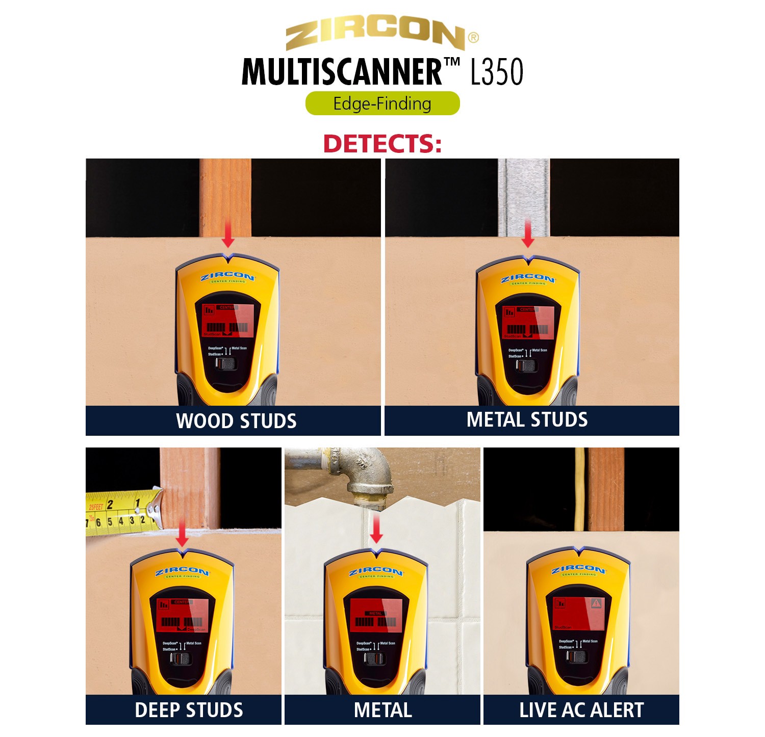 slide 3 of 6, Zircon 1.5-in Scan Depth Metal and wood stud Finder, 1 ct