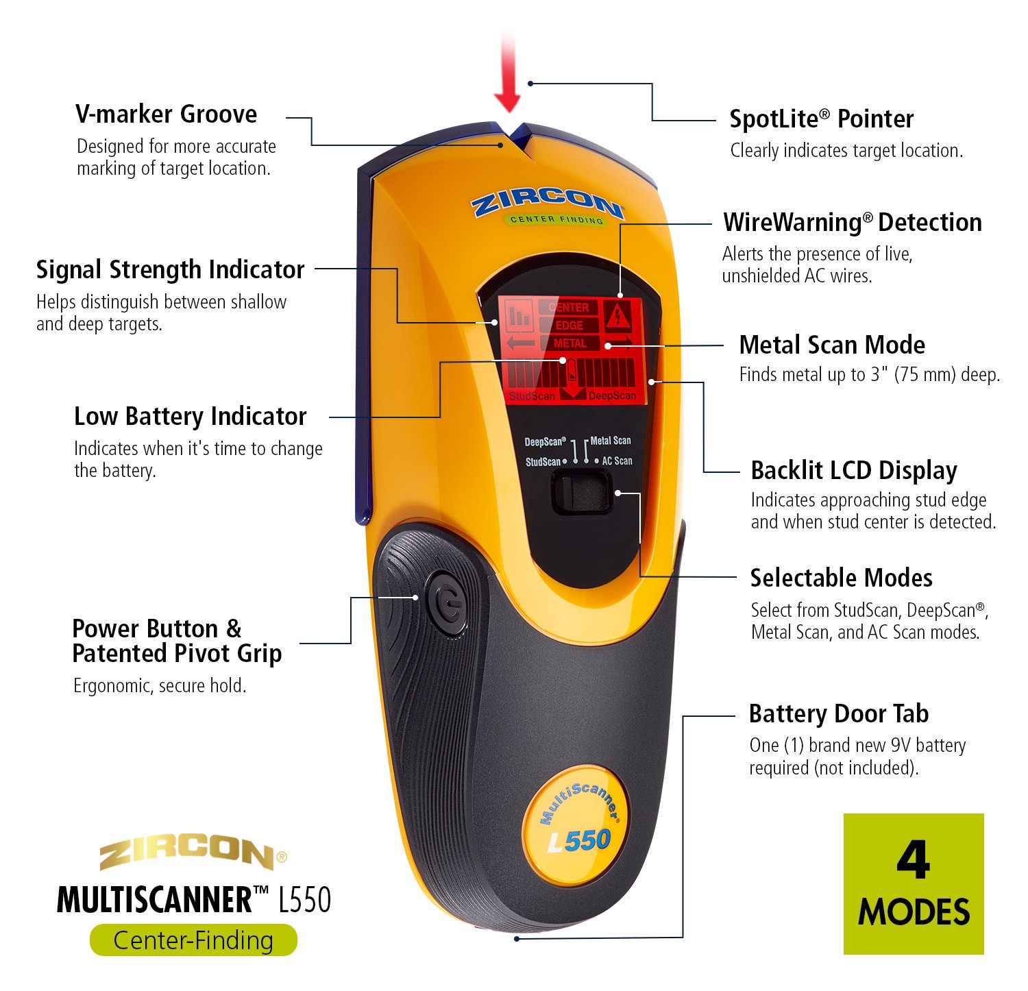 slide 2 of 6, Zircon 1.5-in Scan Depth Metal and wood stud Finder, 1 ct