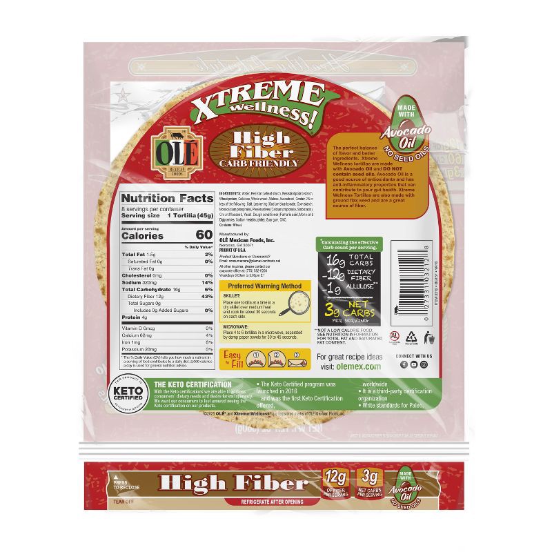 slide 2 of 5, Ole Xtreme Wellness High Fiber Low Carb Keto Friendly Tortilla Wraps - 12.7oz/8ct, 8 ct; 12.7 oz