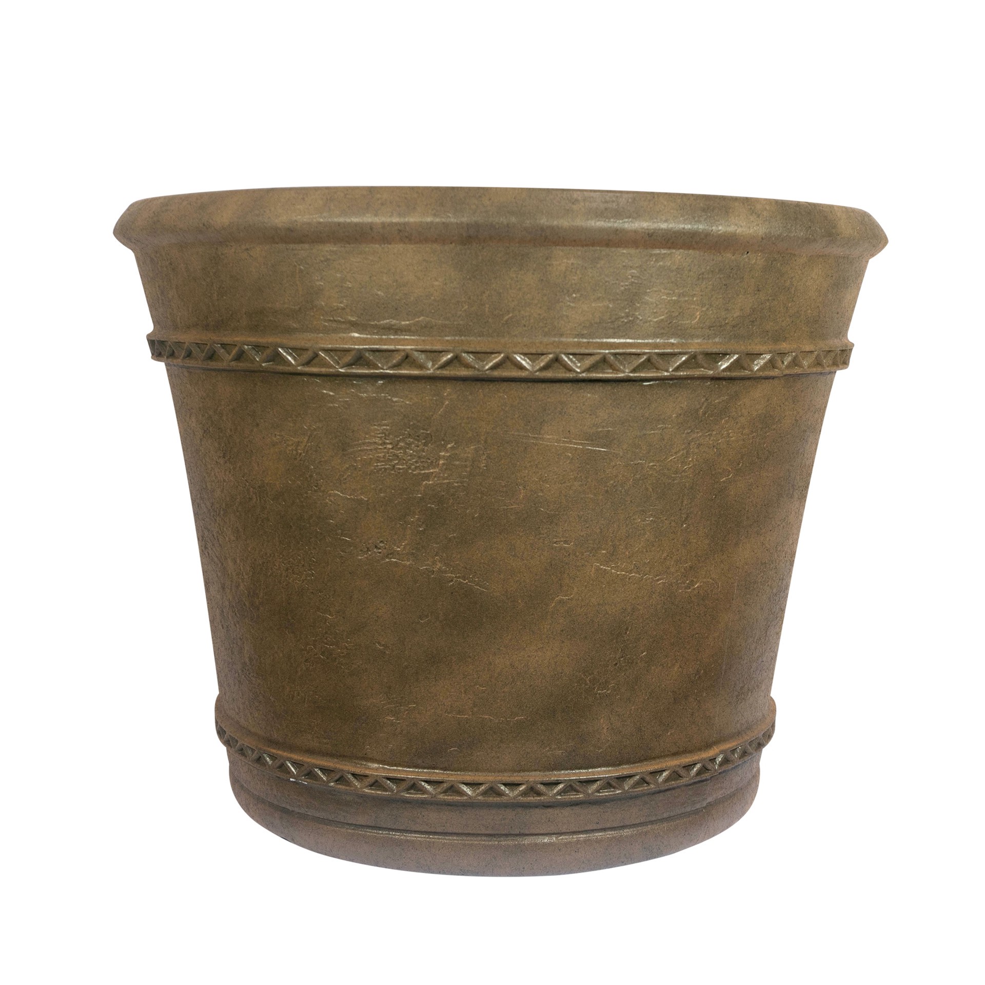 slide 6 of 6, allen + roth Round 15.59-in W x 15.59-in L Brown Resin Indoor/Outdoor Planter, 1 ct