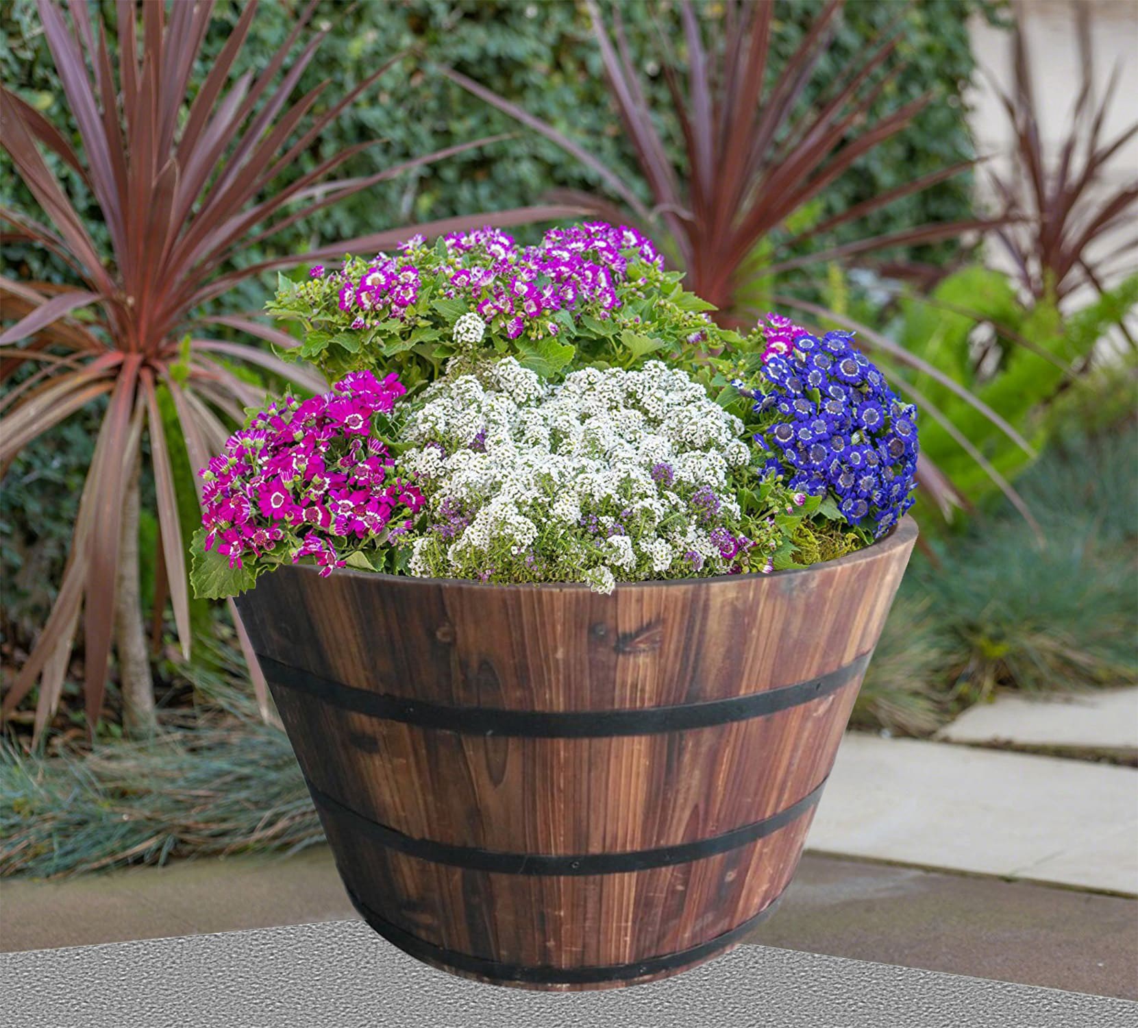 slide 3 of 6, Style Selections Round 23.62-in W x 14-in H x 14-in D Black Wood Indoor/Outdoor Whiskey Barrel, 1 ct