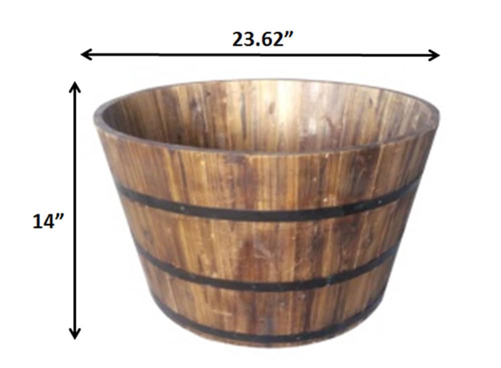 slide 6 of 6, Style Selections Round 23.62-in W x 14-in H x 14-in D Black Wood Indoor/Outdoor Whiskey Barrel, 1 ct
