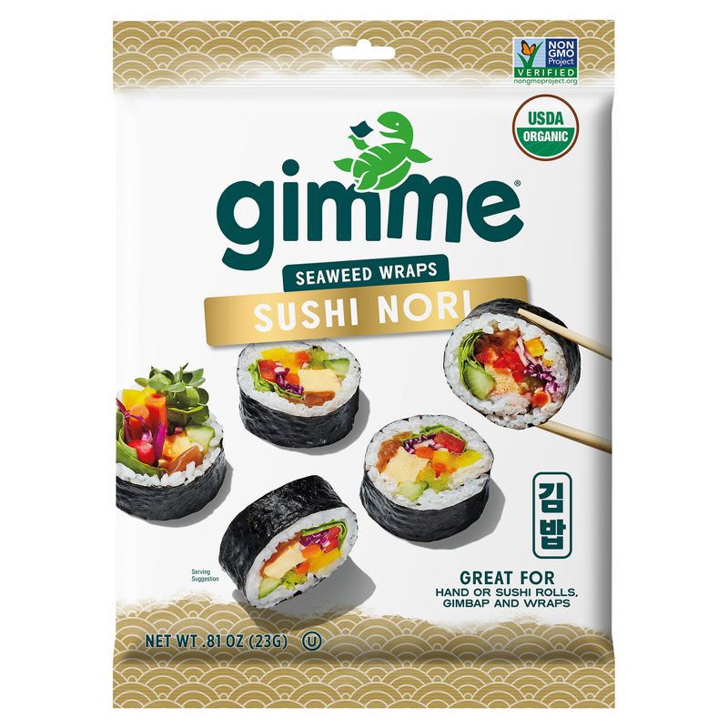 slide 1 of 8, Gimme Organic Roasted Seaweed Sushi Nori Wraps - 0.81oz, 0.81 oz