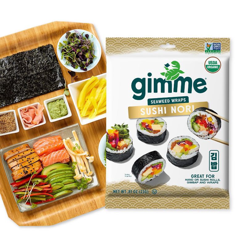 slide 6 of 8, Gimme Organic Roasted Seaweed Sushi Nori Wraps - 0.81oz, 0.81 oz