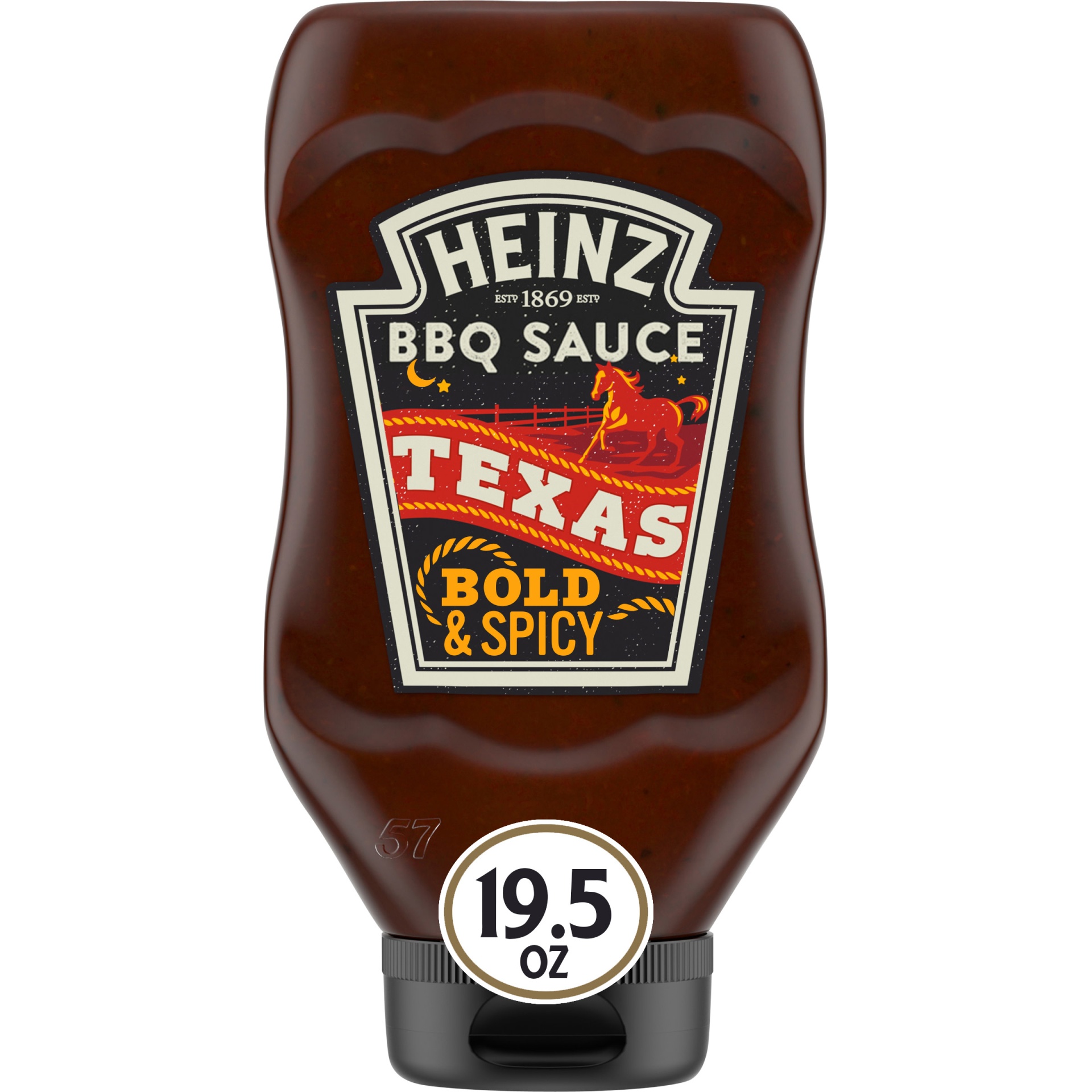 slide 1 of 10, Heinz Texas-Style Bold & Spicy BBQ Sauce Bottle, 19.1 oz