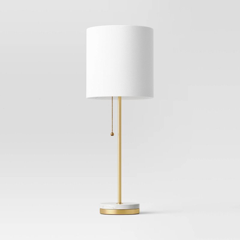 slide 1 of 2, Hayes Marble Base Stick Lamp Brass - Threshold™: ETL Listed, Linen Shade, No Assembly Required, 1 ct