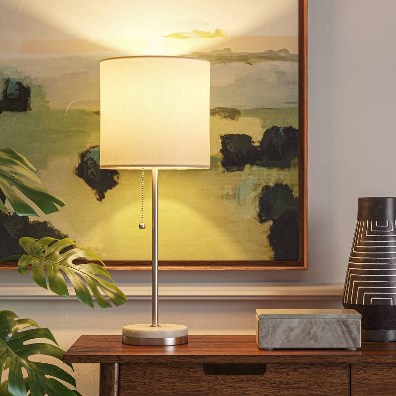 slide 1 of 3, Hayes Marble Base Stick Lamp Pewter - Threshold™: ETL Listed, Linen Shade, Metal Body, No Assembly Required, 1 ct