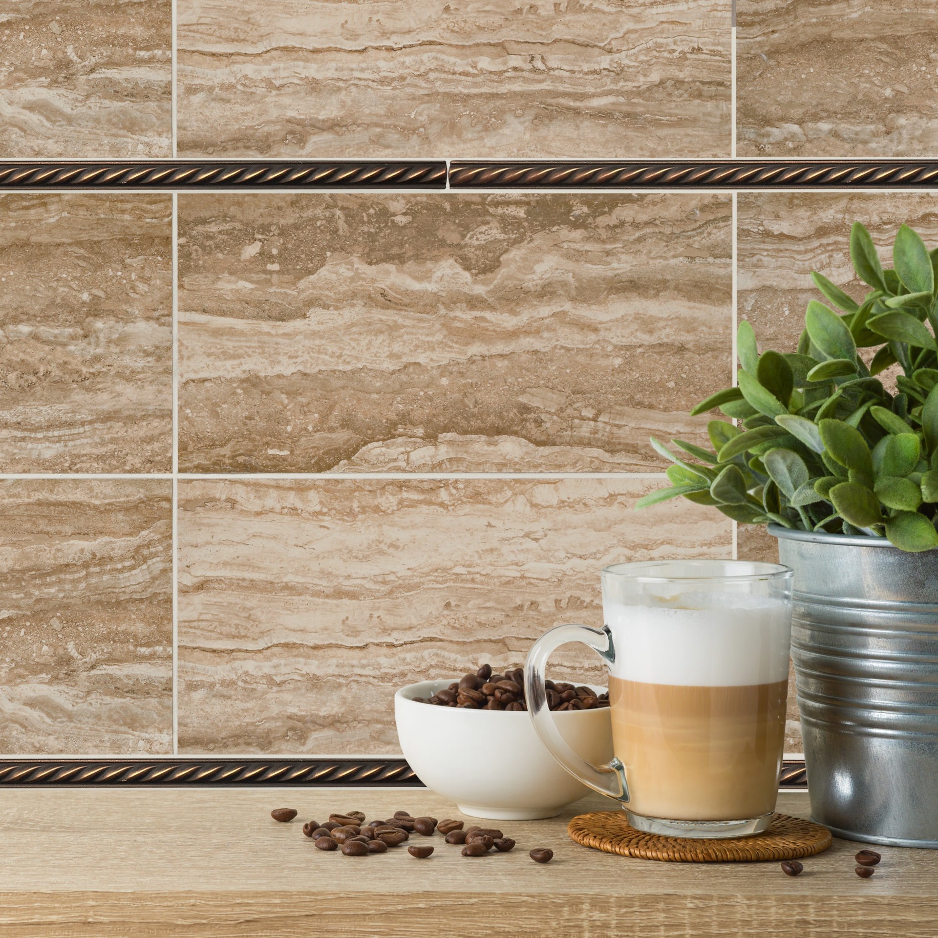 slide 3 of 6, allen + roth Oil-rubbed bronze 1/2-in x 12-in Unglazed Composite Pencil Tile, 1 ct