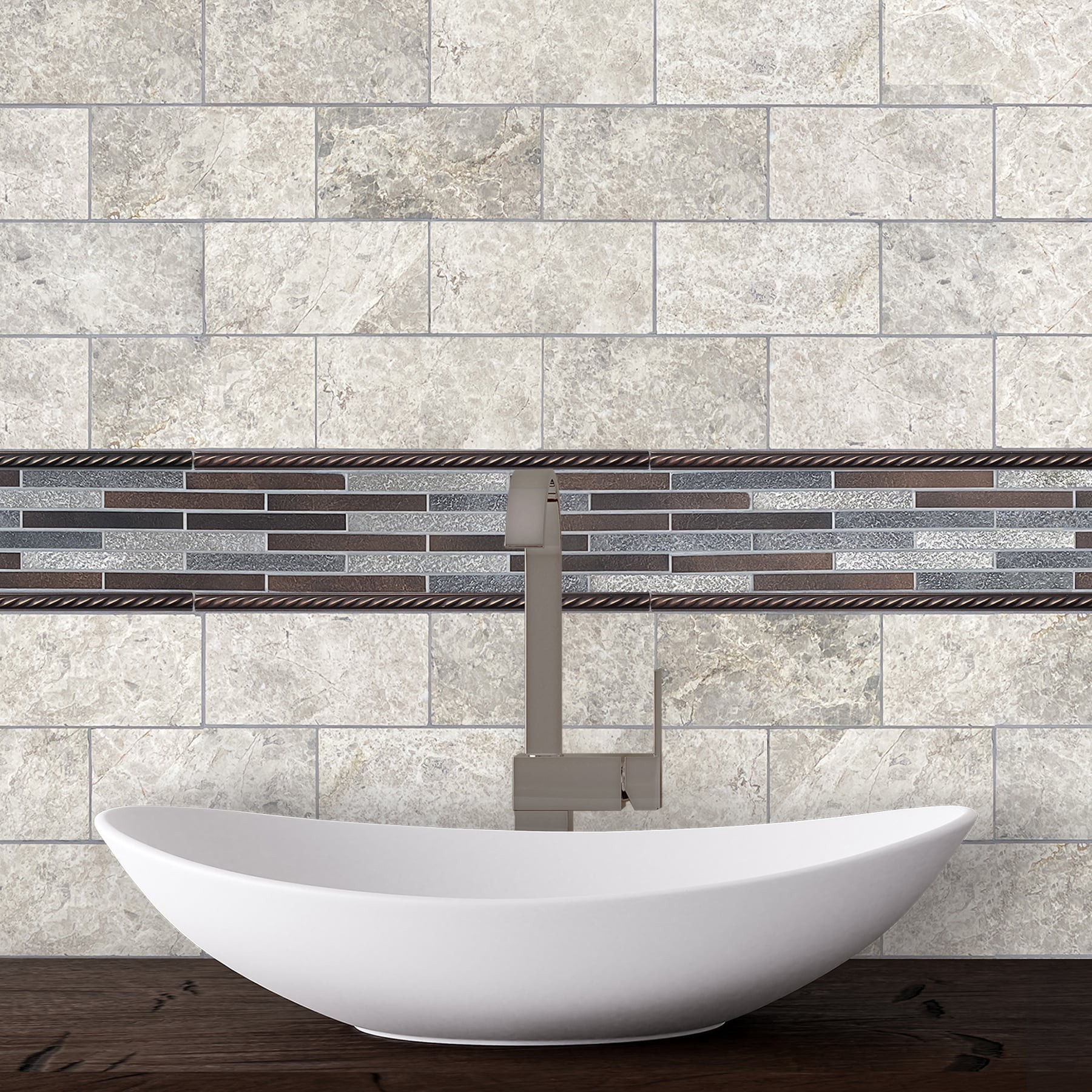 slide 4 of 6, allen + roth Oil-rubbed bronze 1/2-in x 12-in Unglazed Composite Pencil Tile, 1 ct