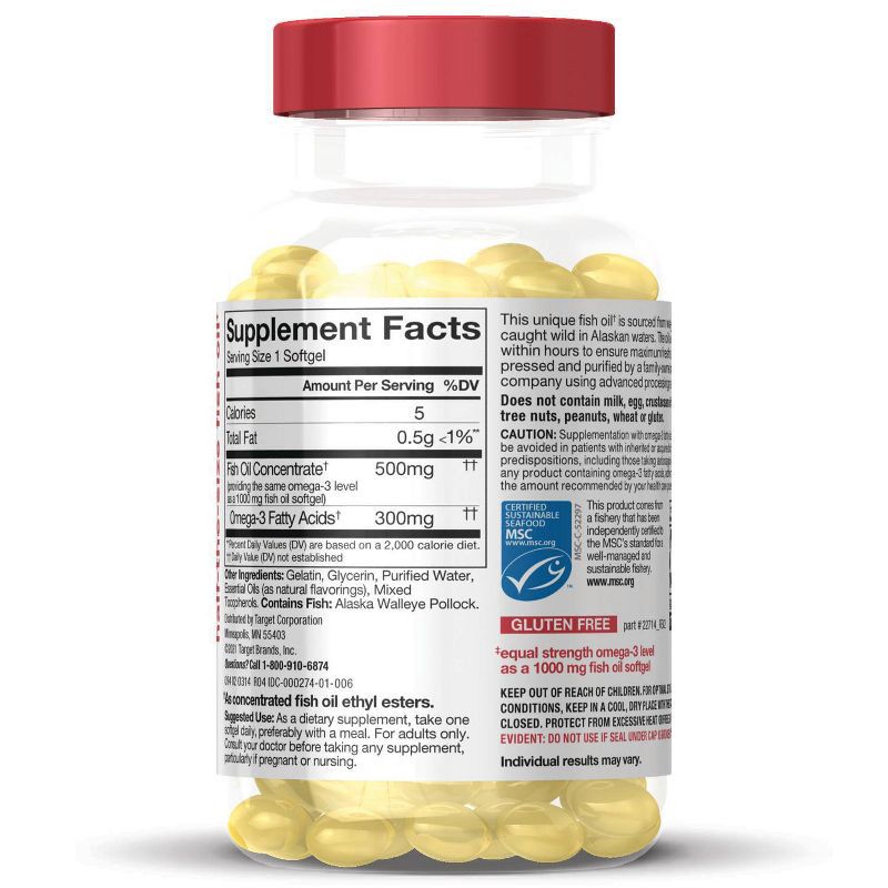 slide 2 of 4, 100% Wild Alaskan Half-the-Size Fish Oil Softgels - 200ct - up&up™, 200 ct