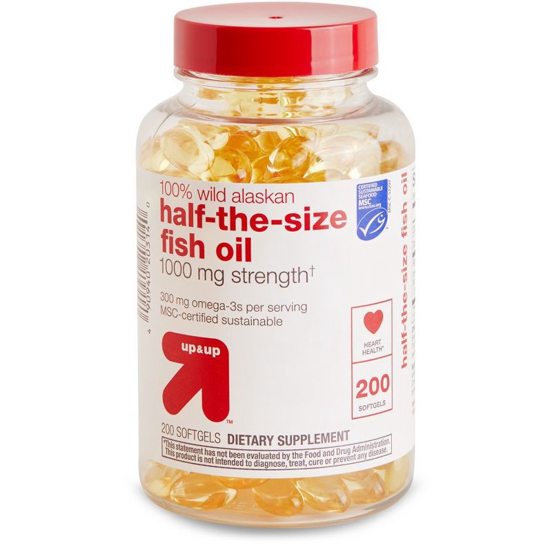 slide 1 of 4, 100% Wild Alaskan Half-the-Size Fish Oil Softgels - 200ct - up&up™, 200 ct