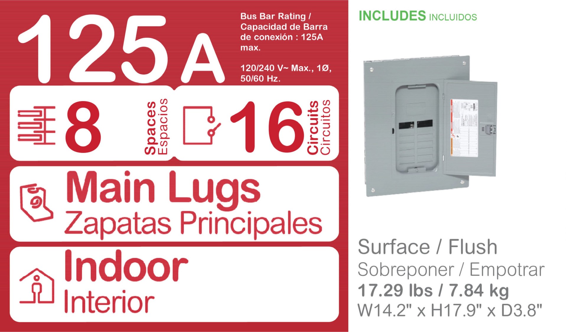 slide 3 of 5, Square D Homeline 125 -Amp 8 -Spaces 16 -Circuit Indoor Convertible Main Lug Plug-On Neutral Load Center, 1 ct