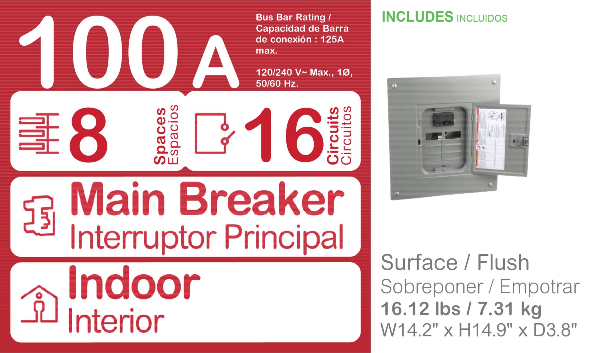 slide 4 of 5, Square D Homeline 100 -Amp 8 -Spaces 16 -Circuit Indoor Main Breaker Plug-On Neutral Load Center, 1 ct