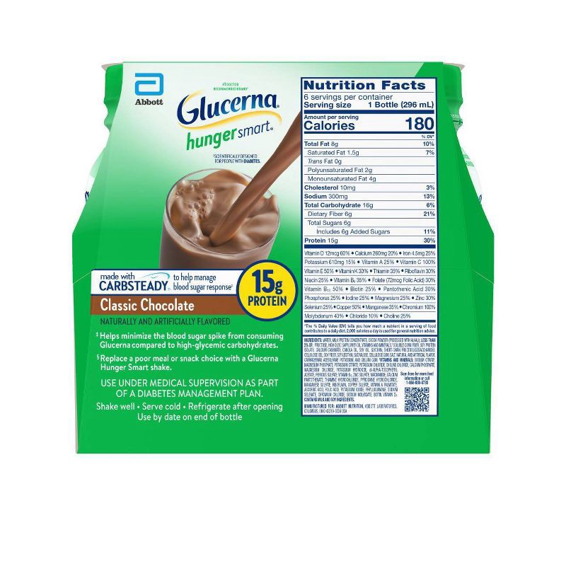 slide 2 of 12, Glucerna Hunger Smart Nutrition Shake - Classic Chocolate - 6ct/60 fl oz, 6 ct, 60 fl oz