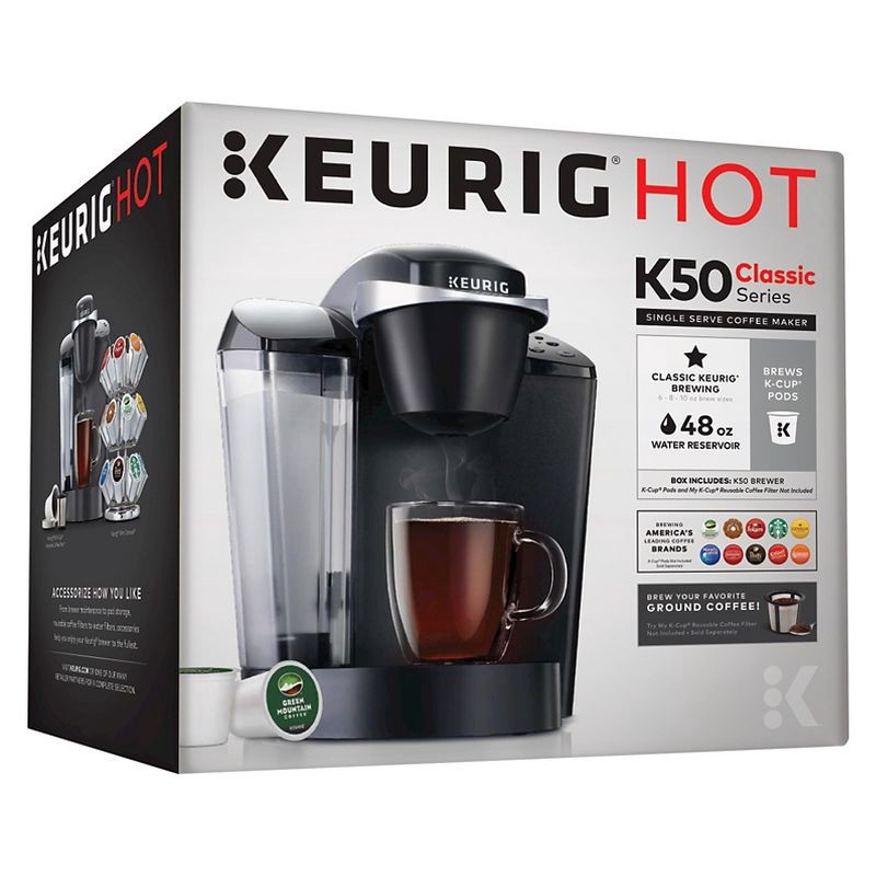 slide 11 of 11, Keurig K-Classic Single-Serve K-Cup Pod Coffee Maker - K50 - Black: 48oz Capacity, Automatic Shut-Off, Removable Reservoir, 48 oz