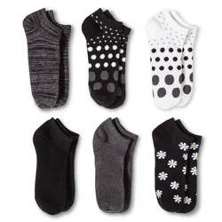 Women's Daisy 6pk Low Cut Socks - Black 4-10: Recycled Polyester Blend, Banded Cuff, Snowflake Pattern, Machine Washable