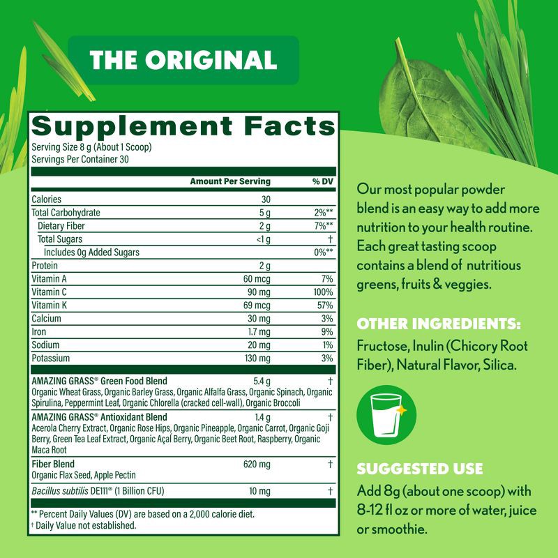 slide 3 of 10, Amazing Grass Greens and Superfood Powder - Original - 30 Servings - 8.5oz, 30 servings, 8.5 oz