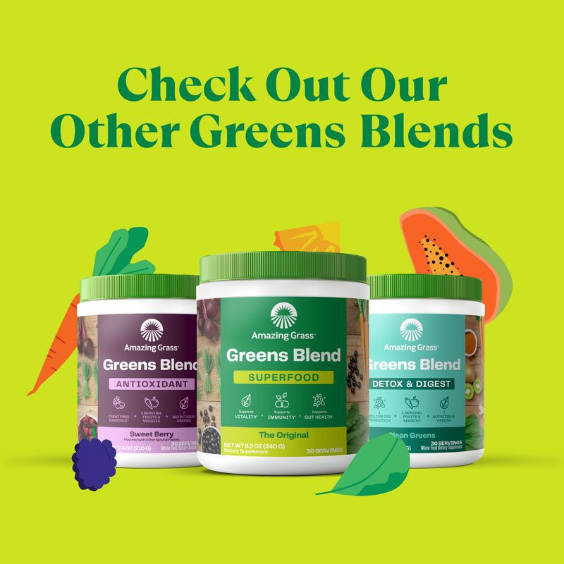 slide 8 of 10, Amazing Grass Greens Blend Superfood Vegan Powder - Original - 8.5oz, 8.5 oz