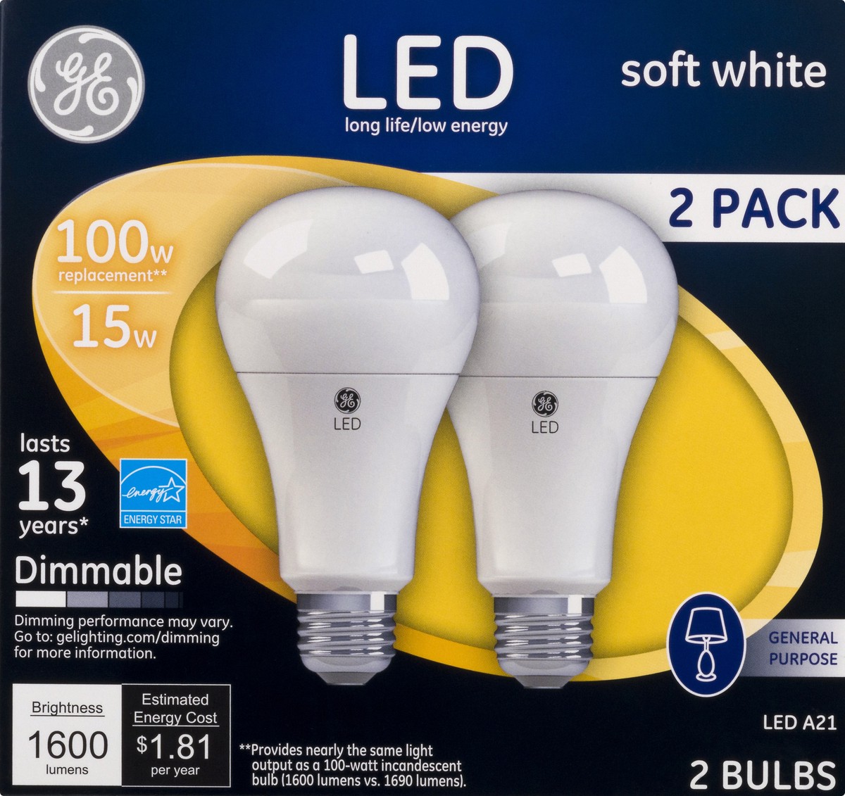 slide 4 of 8, GE LED Soft White 2 Pack 15 Watts Light Bulbs 2 ea, 2 ct