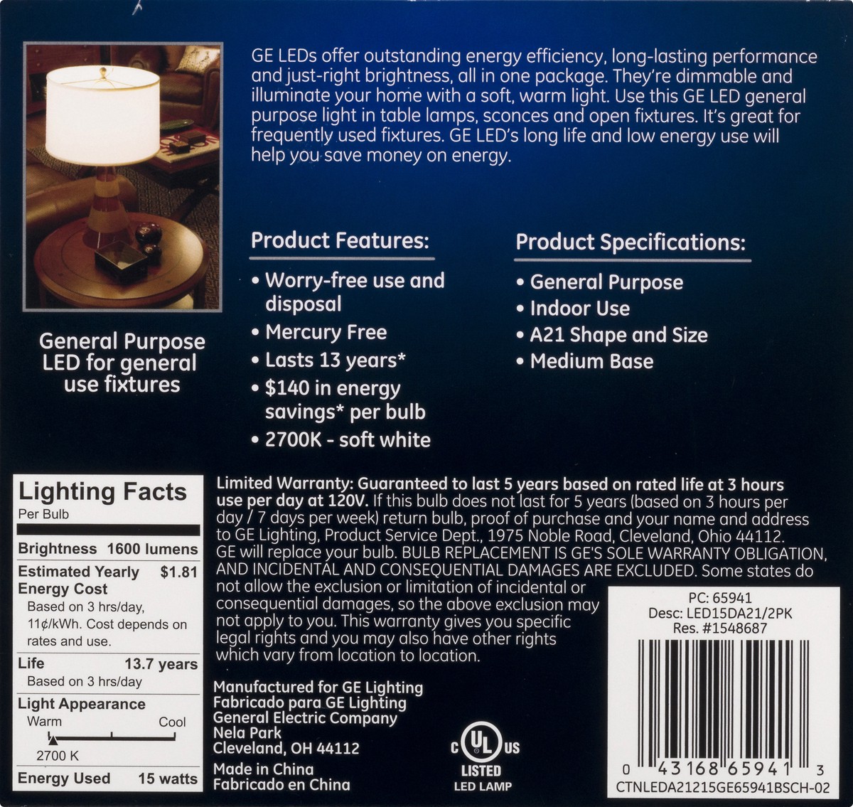 slide 5 of 8, GE LED Soft White 2 Pack 15 Watts Light Bulbs 2 ea, 2 ct