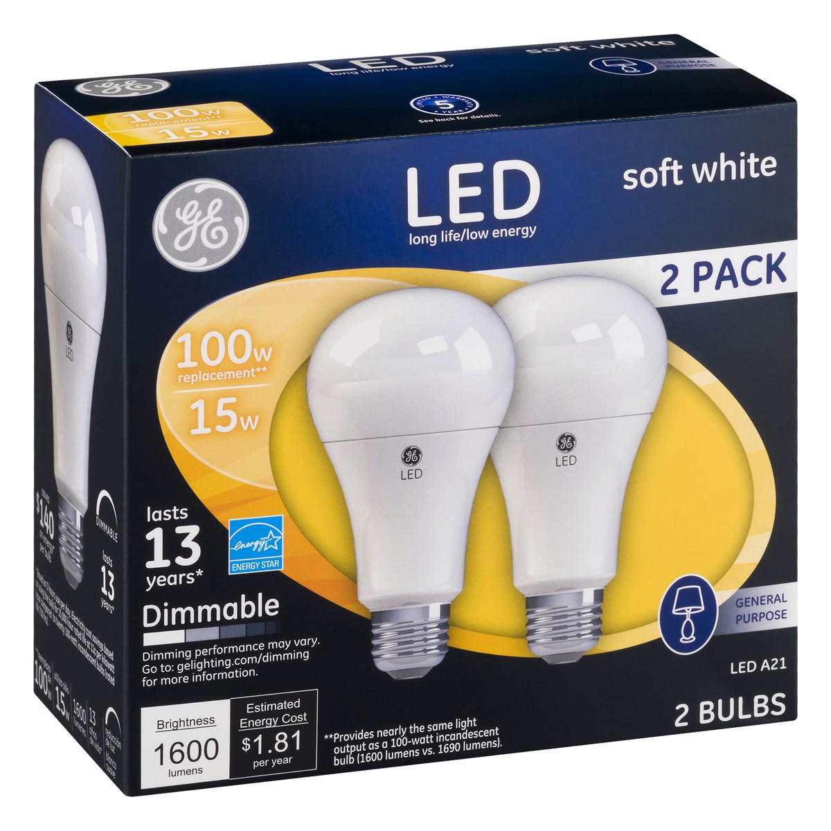 slide 7 of 8, GE LED Soft White 2 Pack 15 Watts Light Bulbs 2 ea, 2 ct