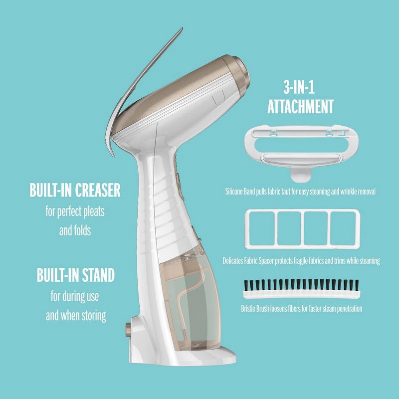 slide 3 of 20, Conair Turbo ExtremeSteam Handheld Garment Steamer: 1875W, 20 Min Steam, 6.6oz Tank, Aluminum Sole Plate, 9' Cord, 6.6 oz