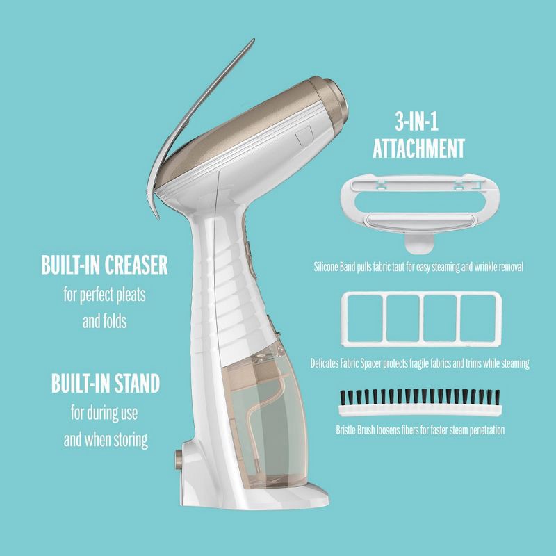 slide 20 of 20, Conair Turbo ExtremeSteam Handheld Garment Steamer: 1875W, 20 Min Steam, 6.6oz Tank, Aluminum Sole Plate, 9' Cord, 6.6 oz