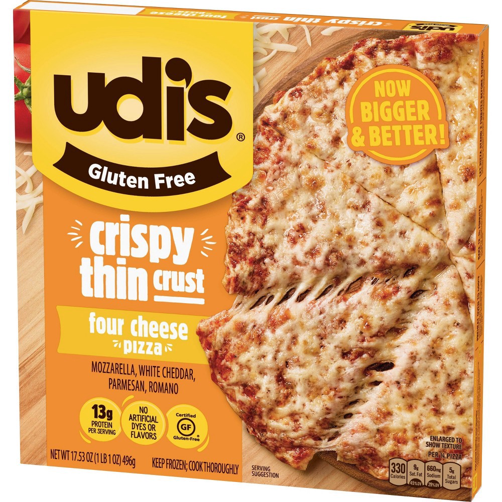 slide 5 of 6, Udi's Gluten Free Crispy Thin Crust Four Cheese Frozen Pizza - 17.53oz, 17.53 oz