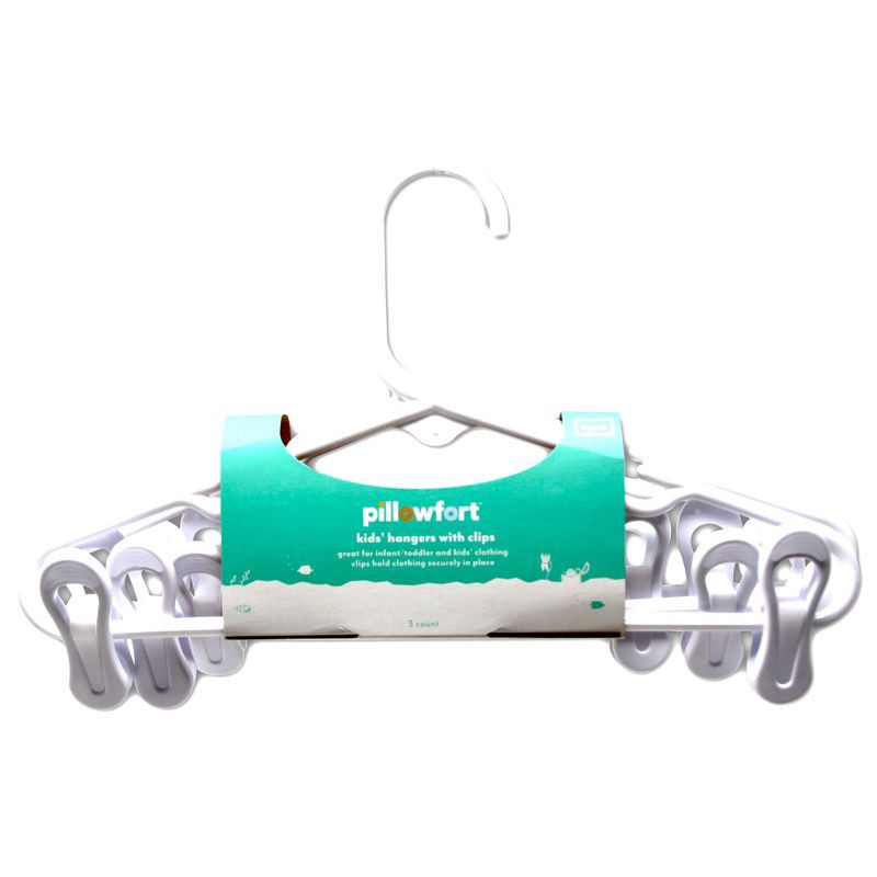 slide 2 of 3, 3 pk White Kids' Hanger with Clips - Pillowfort™, 3 ct