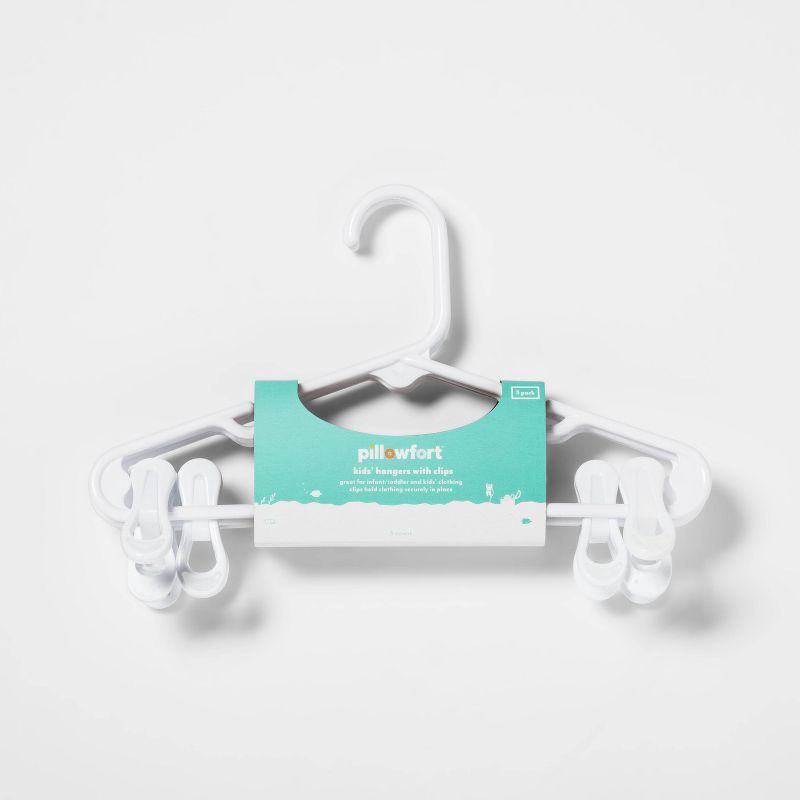 slide 1 of 3, 3 pk White Kids' Hanger with Clips - Pillowfort™, 3 ct