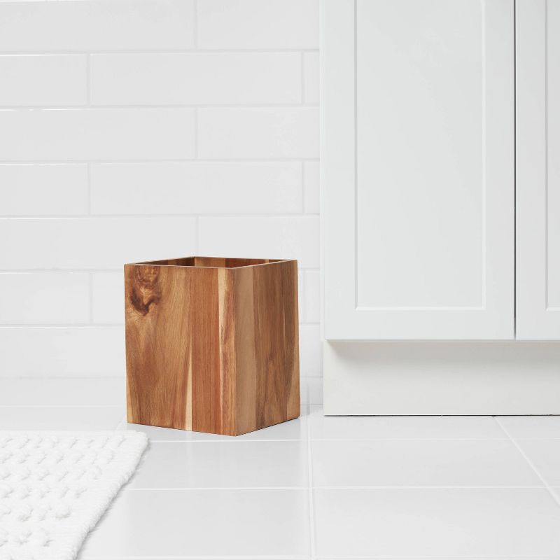 slide 2 of 4, Wastebasket Medium Acacia Natural - Threshold™: Elegant Wood Design for Bathroom Decor, 4.3L Capacity, 4.3 liter