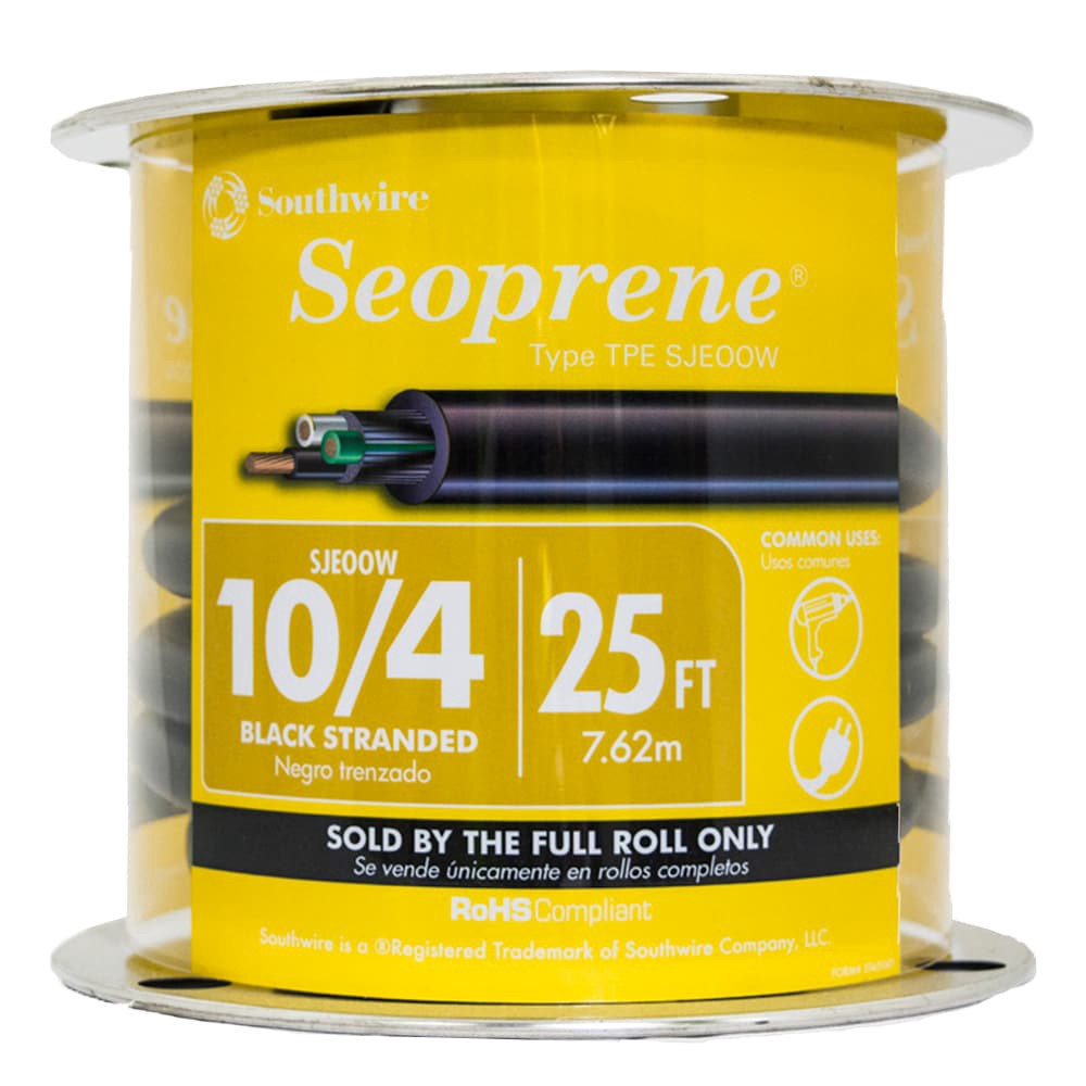 slide 1 of 2, Southwire 25-ft 10-AWG - 4 Black SJEOOW Power Cord By-the-roll, 1 ct