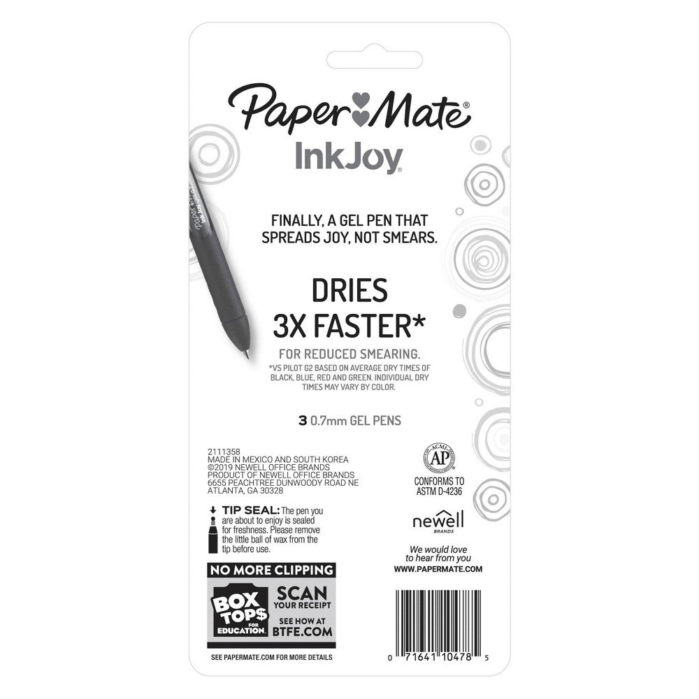 slide 5 of 5, Paper Mate Ink Joy 3pk Gel Pens 0.7mm Medium Tip Multicolored, 3 ct