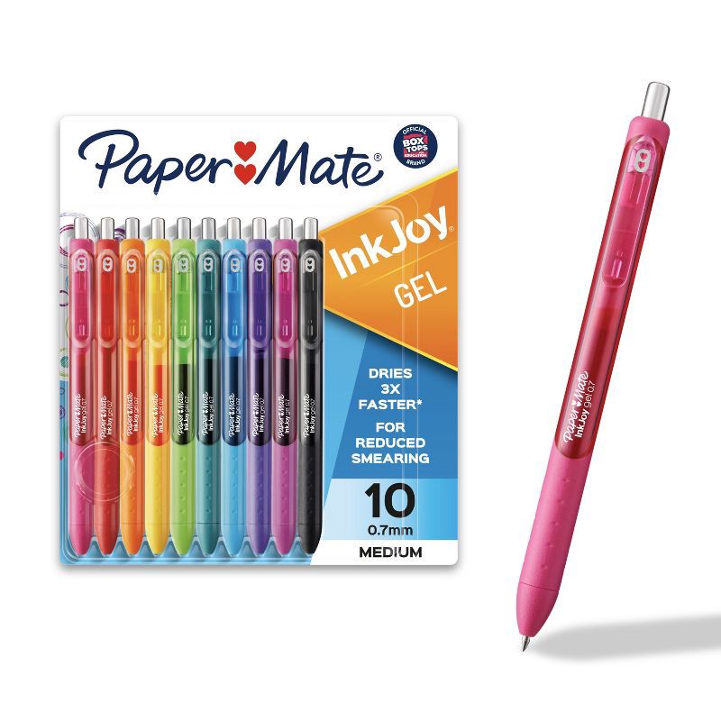 slide 1 of 6, Paper Mate Ink Joy 10pk Gel Pens 0.7mm Medium Tip Multicolored: Retractable, Quick Drying, Multicolor Ink, Stationery Set, 10 ct